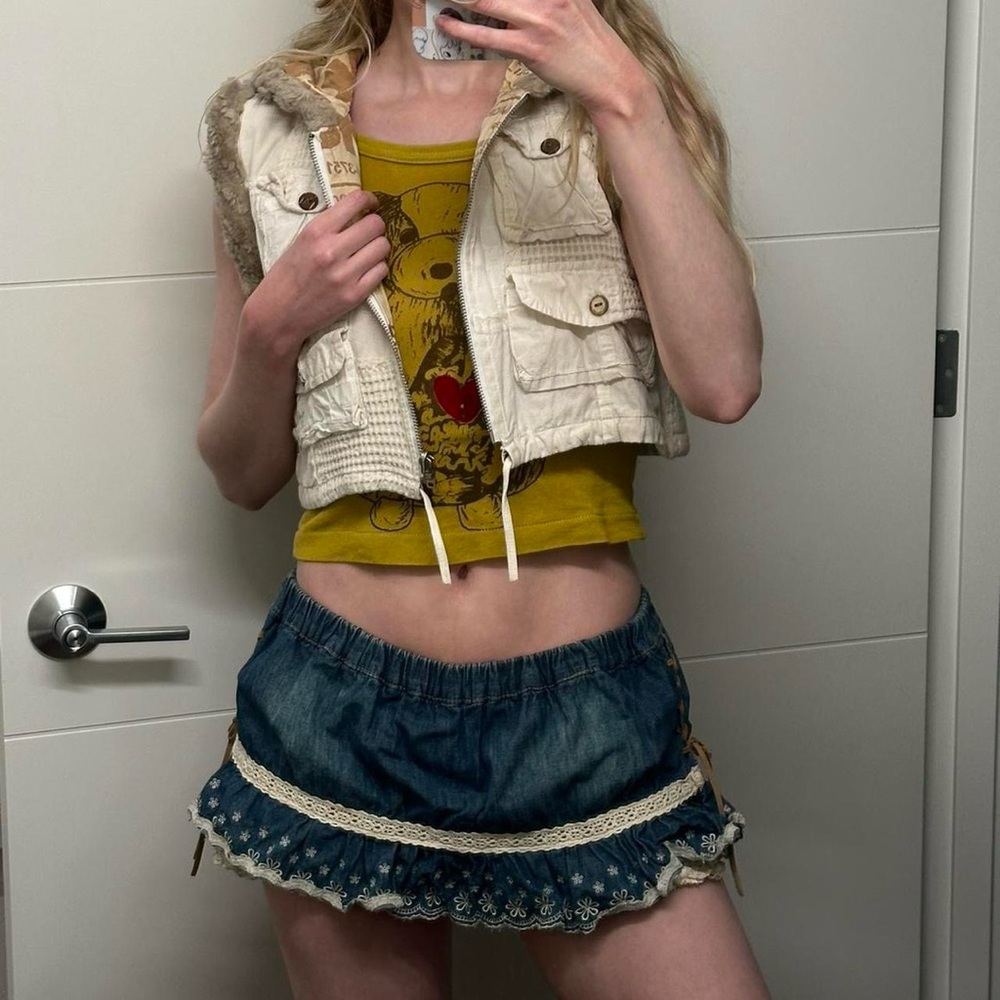 vintage 2000s cyber reversible cropped hoodie vest